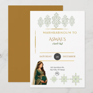 Elegante Marokkaanse groene en gouden Henna-feestu Kaart