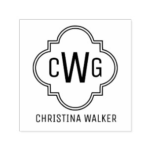 Elegante Marokkaanse Quatrefoil 3 Initiaal Naam Zelfinktende Stempel