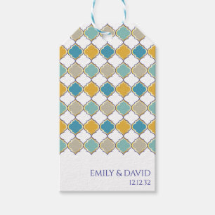 Elegante Marokkaanse Tegels Blauw Geel Bruiloft Cadeaulabel