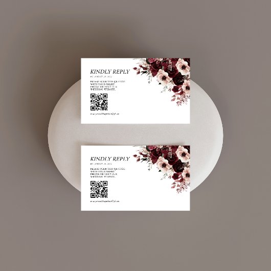 Elegante Maroon Bordeaux Trouw QR-code Informatiekaartje