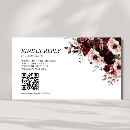 Elegante Maroon Bordeaux Trouw QR-code Informatiekaartje