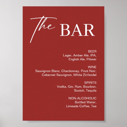 Elegante Maroon Christmas Wedding Bar Poster (Voorkant)