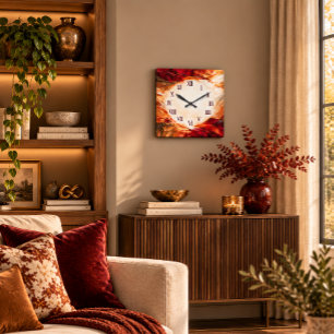 Elegante maroon en gouden abstracte acryl wandklok vierkante klok