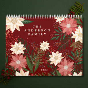 Elegante Maroon familienaam Poinsettia Kerstmis Kalender