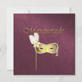 Elegante Maroon & Gouden Maskerade Feest Uitnodigi Kaart (Achterkant)