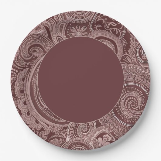 Elegante Maroon Paisley Border Papieren Bordje (Voorkant)