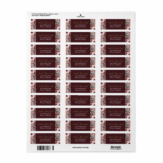 Elegante Marsala Blush Anemone Bloemen Bruiloft Etiket (Full Sheet)