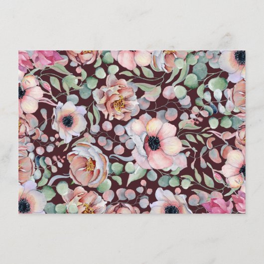 Elegante Marsala Blush Anemone Bloemen Bruiloft Informatiekaartje (Achterkant)