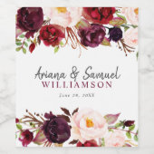 Elegante Marsala Blush bloemig wijnlabel voor de b Wijn Etiket (Enkel label)