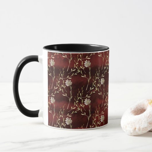 Elégante Marsala bordeaux florale Mug noir (Avec donut)