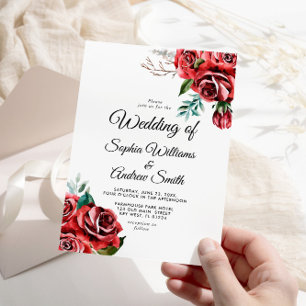 Elegante Marsala Red Rose rustieke bruiloft Kaart