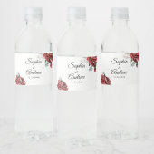 Elegante Marsala Red Rose rustieke bruiloft Waterfles Etiket (Flessen)