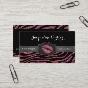 Elegante Marsala Zebra Glitter Kiss Cosmetologist Visitekaartje