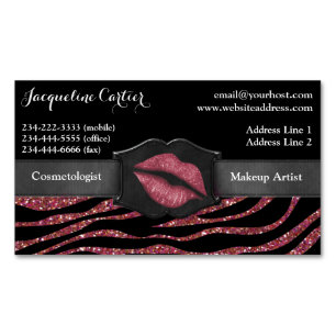Elegante Marsala Zebra Glitter Kiss Cosmetologist Visitekaartje Magneet