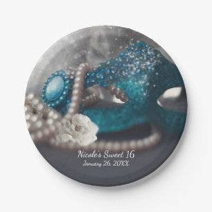 Elegante Masquerade Mask & Pearls Party Papieren Bordje