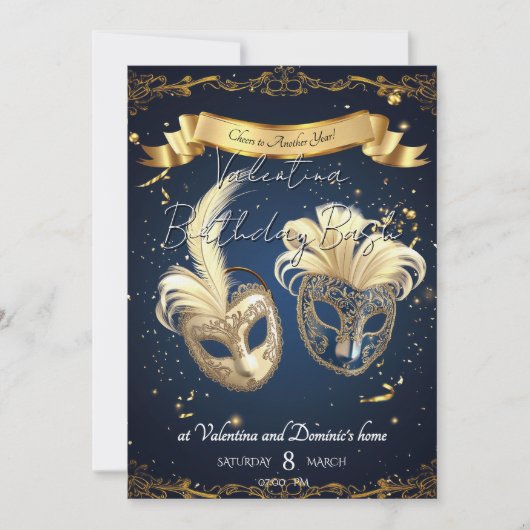 Elegante Masquerade Verjaardag | Elegant goud en m Kaart (Voorkant)