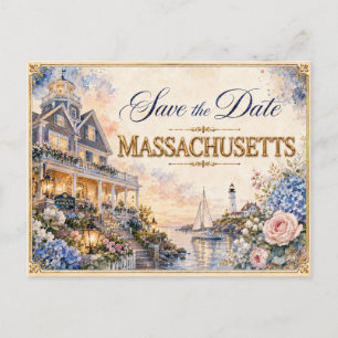 Elegante Massachusetts Save the Date Trouw Uitnodi Briefkaart