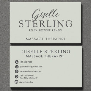 Elegante massagetherapeut Sage Green Modern Visitekaartje