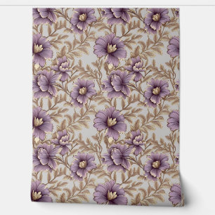 Elegante mauve en gouden bloemen lente bloemen behang