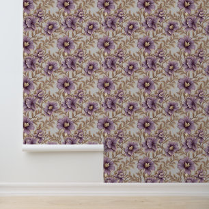Elegante mauve en gouden bloemen lente bloemen behang