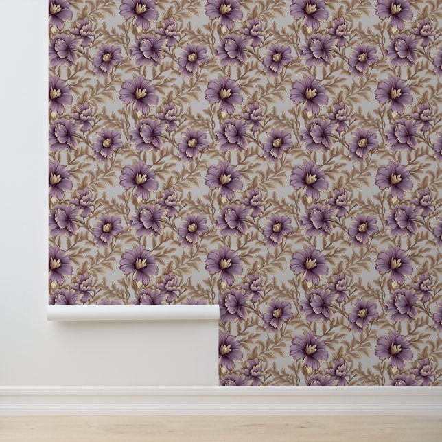 Elegante mauve en gouden bloemen lente bloemen behang (Applicatie)