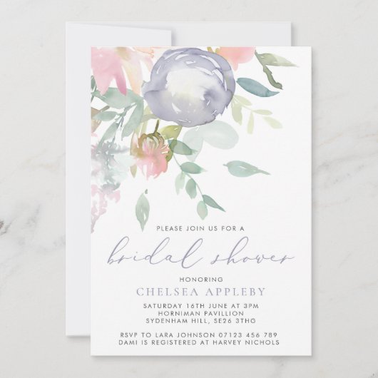 Elégante Mauve Floral Bridal Showeuse Invitation (Devant)