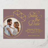 Elegante mauve foto trouwkaart save the date folie uitnodiging (Voorkant)