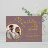 Elegante mauve foto trouwkaart save the date folie uitnodiging (Staand Voorkant)