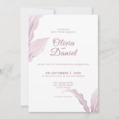 Elegante Mauve Leaf Minimal Wedding Kaart (Voorkant)