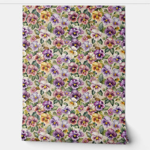 Elegante mauve pastel paarse lila gele viooltjes behang