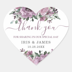 Elegante Mauve Plum Paarse Floral Wedding Hart Sticker