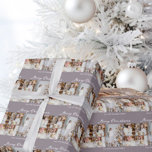 Elegante Mauve Prettig Kerst Foto Collage Cadeaupapier