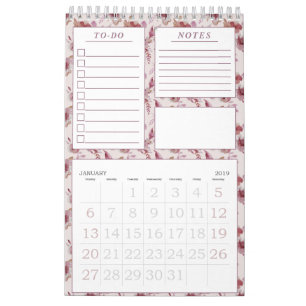 Elegante Mauve Roze Bloemen Patroon Maandelijkse P Kalender