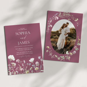 Elegante Mauve Wilde Bloem Bloemen Bruiloft Kaart