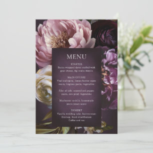 Elegante Maximalistische Paarse Bloemige Bruiloft Menu