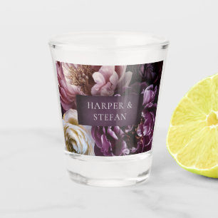 Elegante Maximalistische Paarse Bloemige Bruiloft Shot Glas