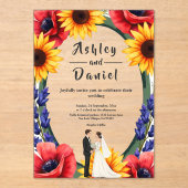 Elegante Meadow Bruid & Bruidegom Zomer Bloemen Hu Acryl Uitnodigingen (Voorkant)