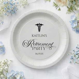 Elegante Medische Caduceus Pensioenfeest Papieren Bordje
