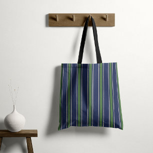 Elegante Mediterraanse Cabana Streep Navy Groen Draagtas