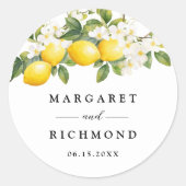 Elegante mediterrane citroen bruiloft ronde sticker (Voorkant)