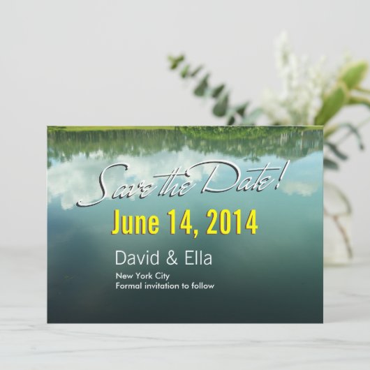 Elegante meer scène Save the Date aankondiging (Staand voorkant)
