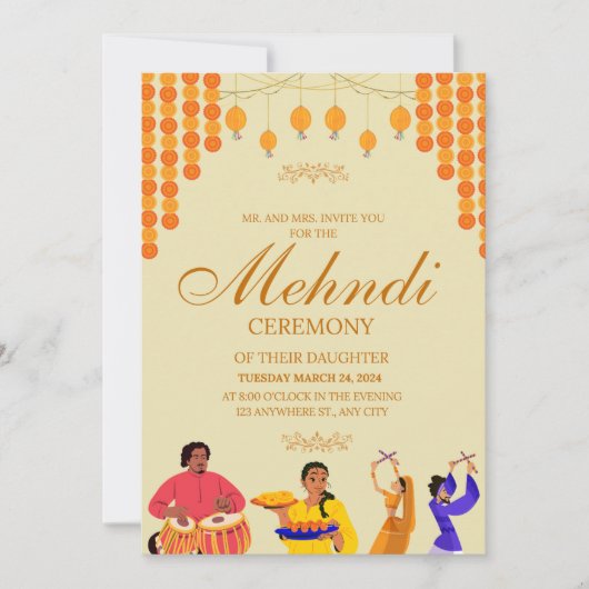 Elegante Mehndi Ceremony Invitation Kaart (Voorkant)