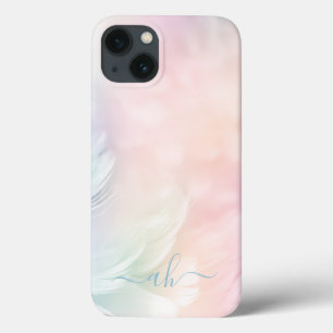 Elegante Meisje Monogrammed Pastel Regenboog Veer iPhone 13 Hoesje