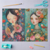 Elegante Meisjes Kleurrijke Bloemen Decoupage Coll Tissuepapier (Craft)