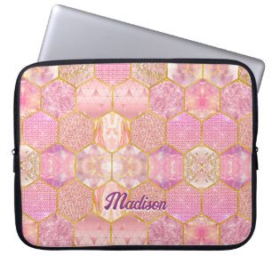 Elegante meisjesachtige faux Glitter roos gouden g Laptop Sleeve