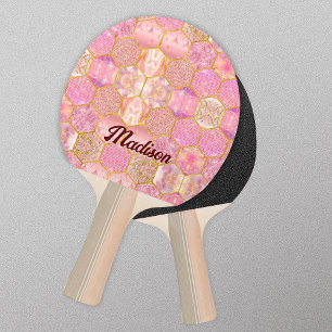 Elegante meisjesachtige faux Glitter roos gouden g Tafeltennisbatje