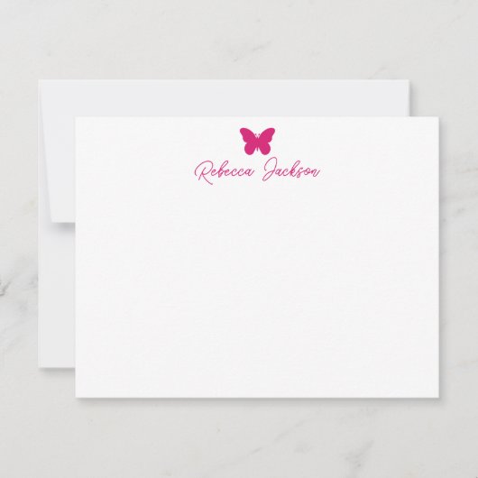 Elegante Meisjesachtige Script Naam Magenta Roze V Notitiekaartje (Voorkant)