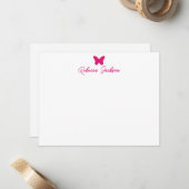 Elegante Meisjesachtige Script Naam Magenta Roze V Notitiekaartje (Voorkant / Achterkant in situ)