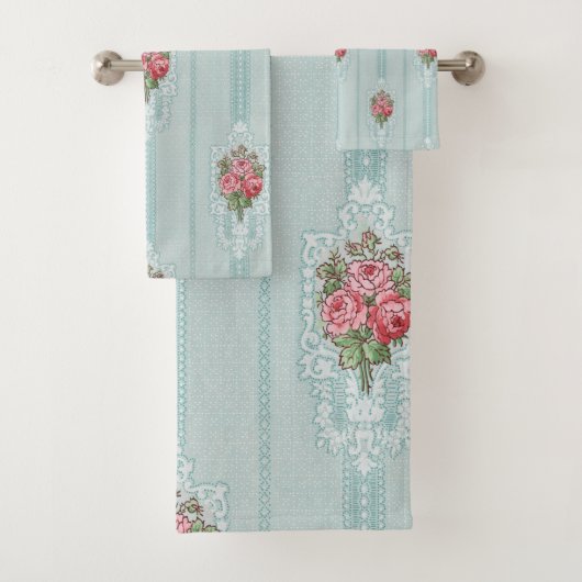 Elegante meisjesroze rozen op muntachtergrond bad handdoek (Insitu)