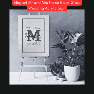 Elegante meneer en mevrouw naam zwart glas acryl bord